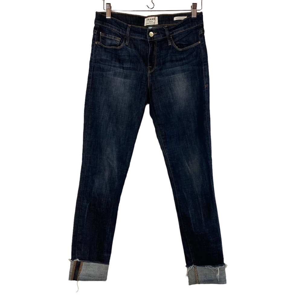 𝅺frame Le Skinny De Jeanne Dark Wash Dutton Jeans 28